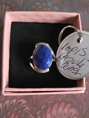 Lapis Lazuli Oval 925 Silver Ring - Deep Blue Sz 7.5
